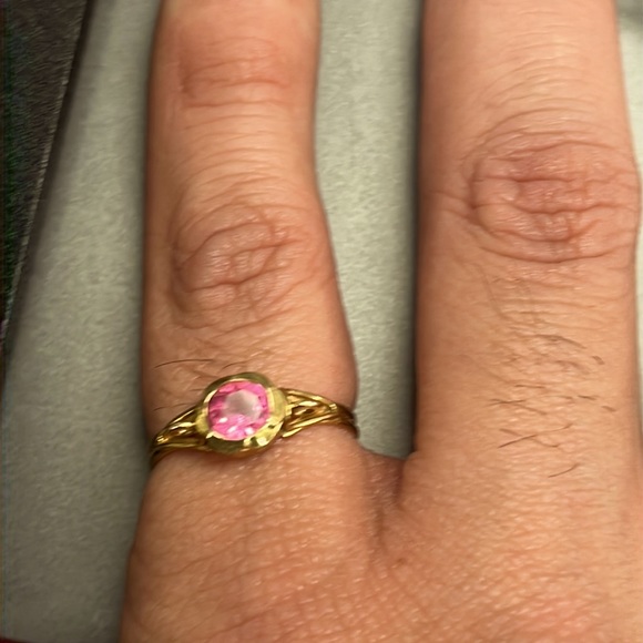 1AR UnoAerre UnoAR Italy 750 18K Gold Pink Stone Ring Size 7 - Picture 4 of 7